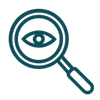 Loupe avec un œil au centre, symbolisant la recherche ou l'observation.